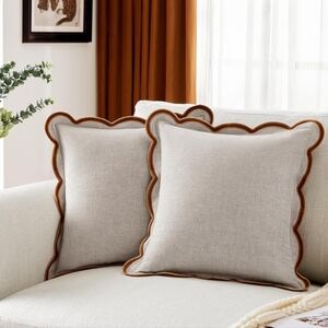 Beige Chenille Scalloped Pillow Covers Set Of 2